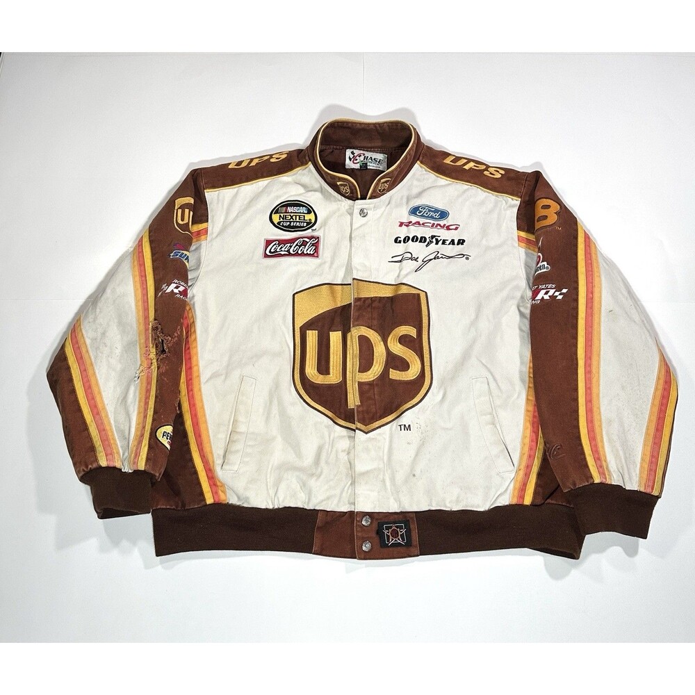 Vintage Chase Authentics NASCAR Racing Jacket Men 3XL Brown JH Design Distressed